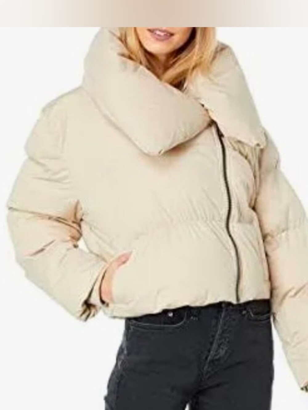 Avec Les Filles Cropped Puffer Jacket in Light Beige